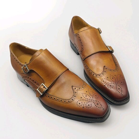 Magnannimens shoes Yuma Wingtip Double Strap Monk Brogue BrownUS 11/ 44 NEW